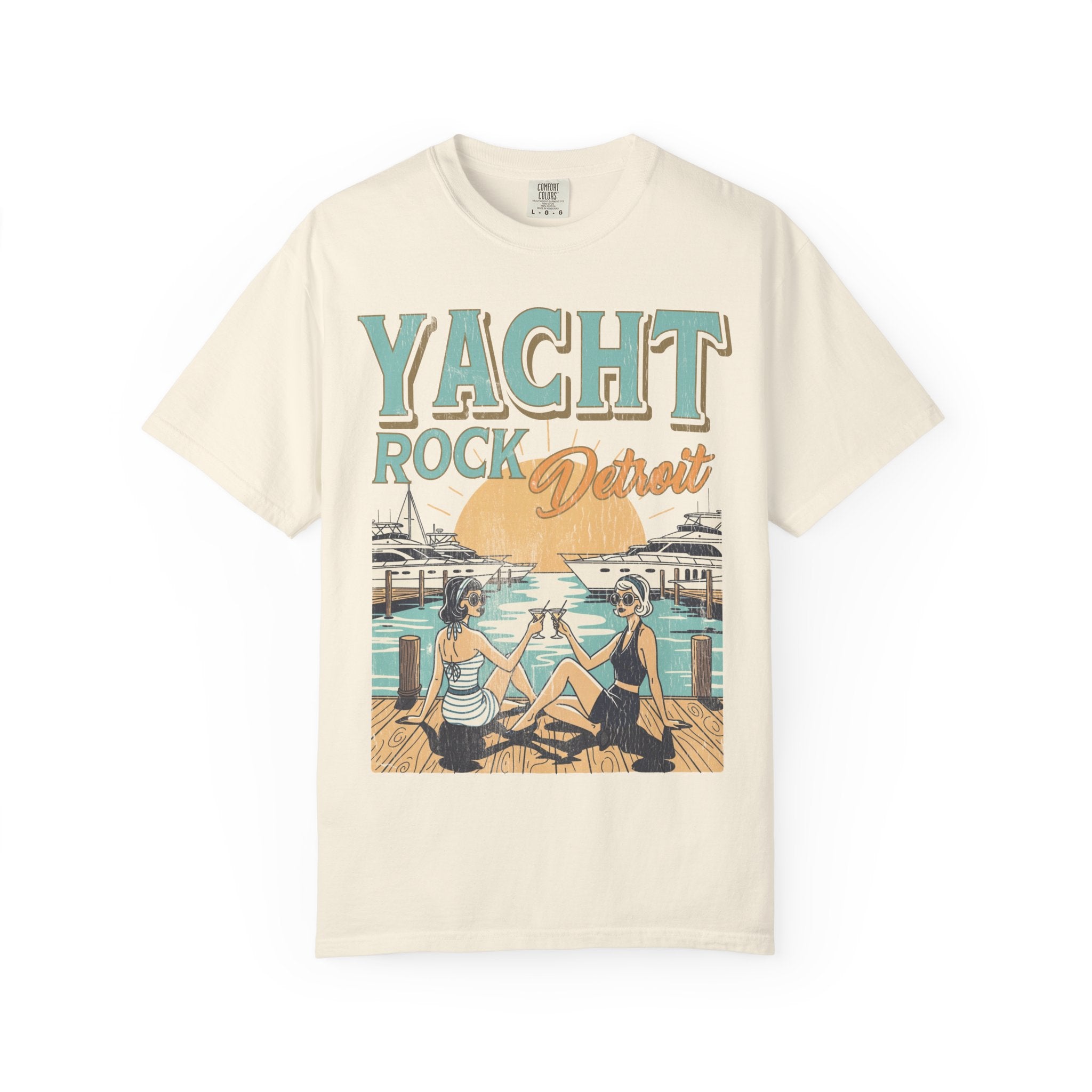 Yacht Rock Detroit Martini Girl Tee — Ivory Garment-Dyed