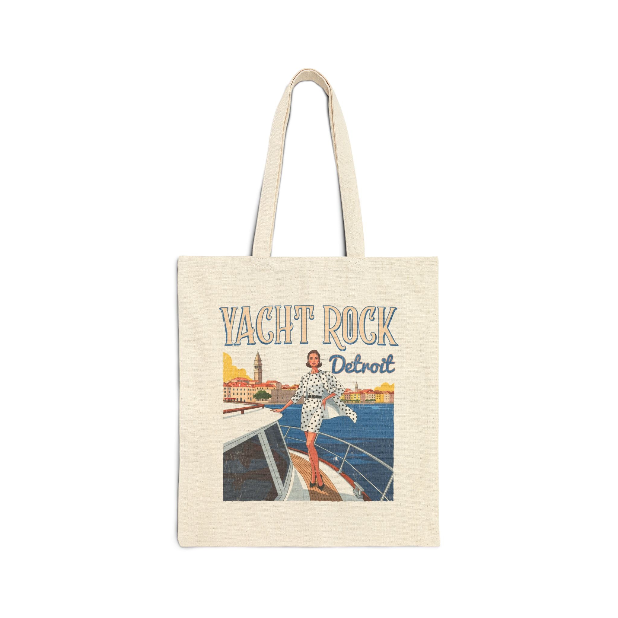 Yacht Rock Detroit Canvas Tote — Vintage Boat Graphic Beach Bag