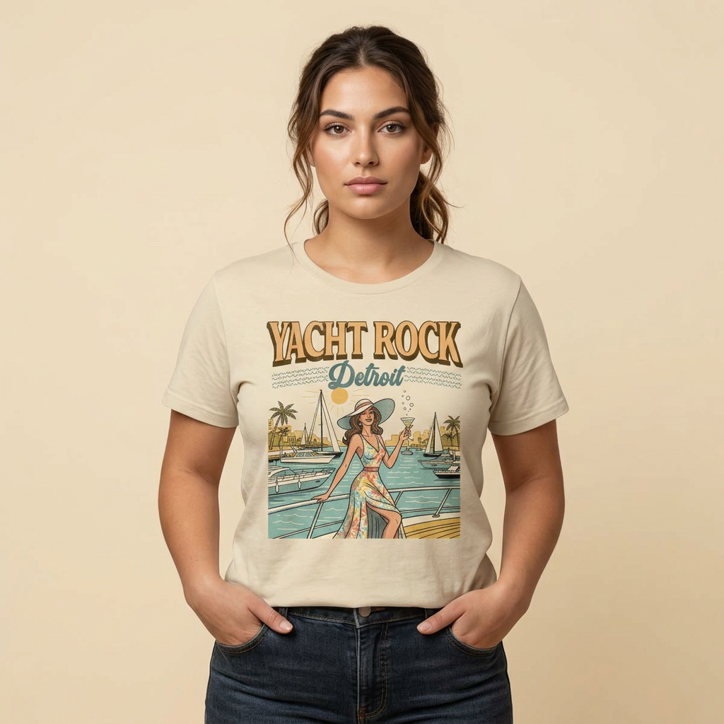 Yacht Rock Detroit Martini Girl Tee — Retro Marina Graphic