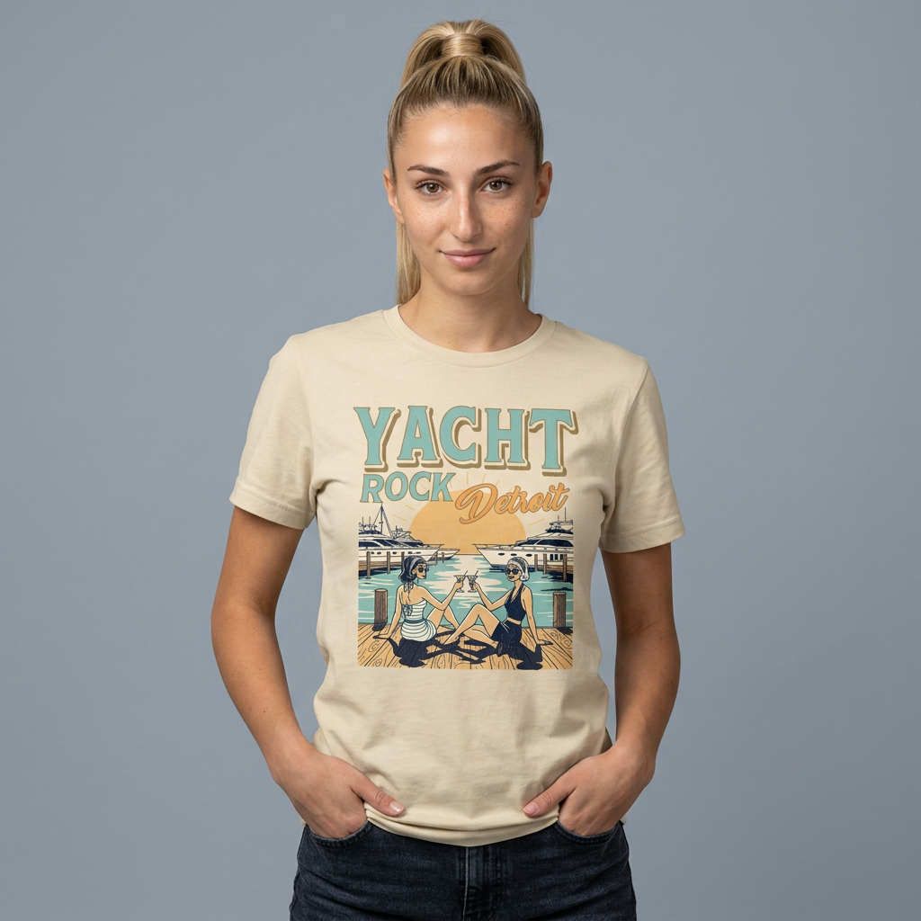 Yacht Rock Detroit Dock Toast Tee — Retro Sunset Graphic