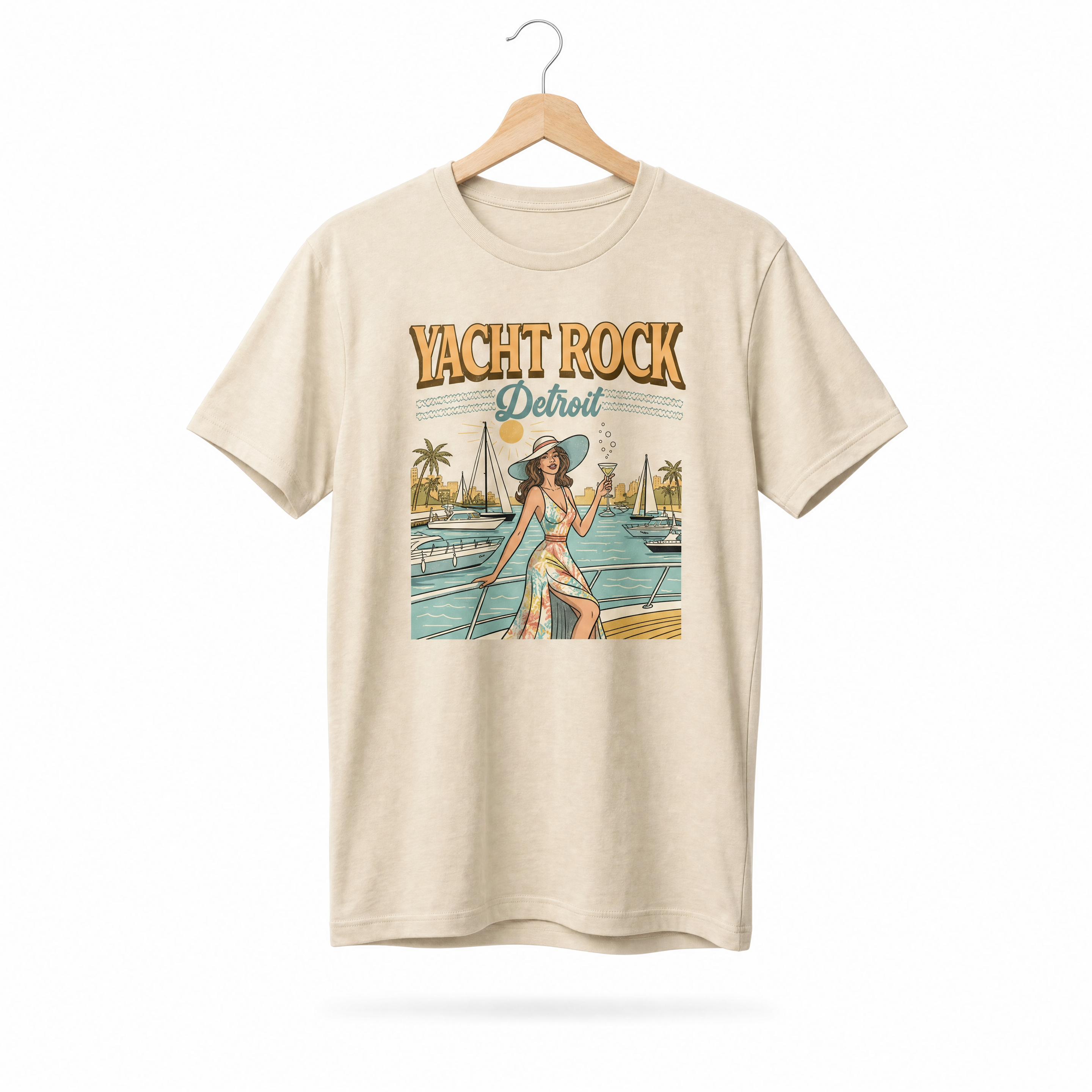 Yacht Rock Detroit Martini Girl Tee — Retro Marina Graphic