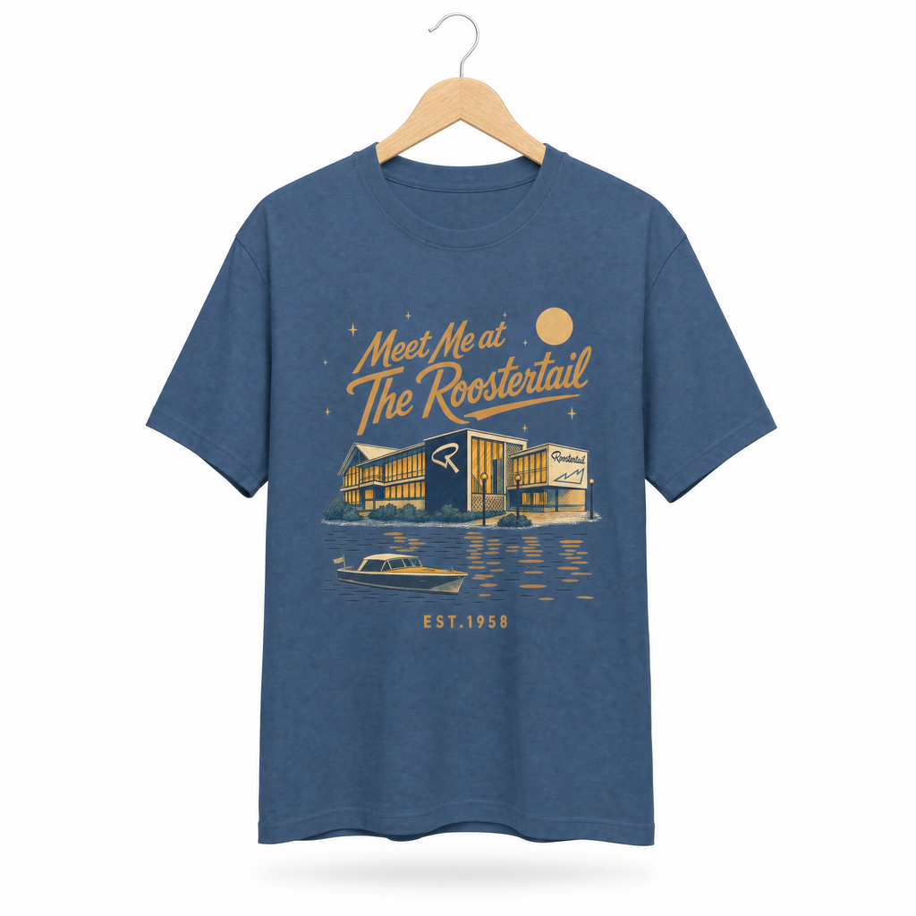 Meet Me at The Roostertail Tee — Faded Navy