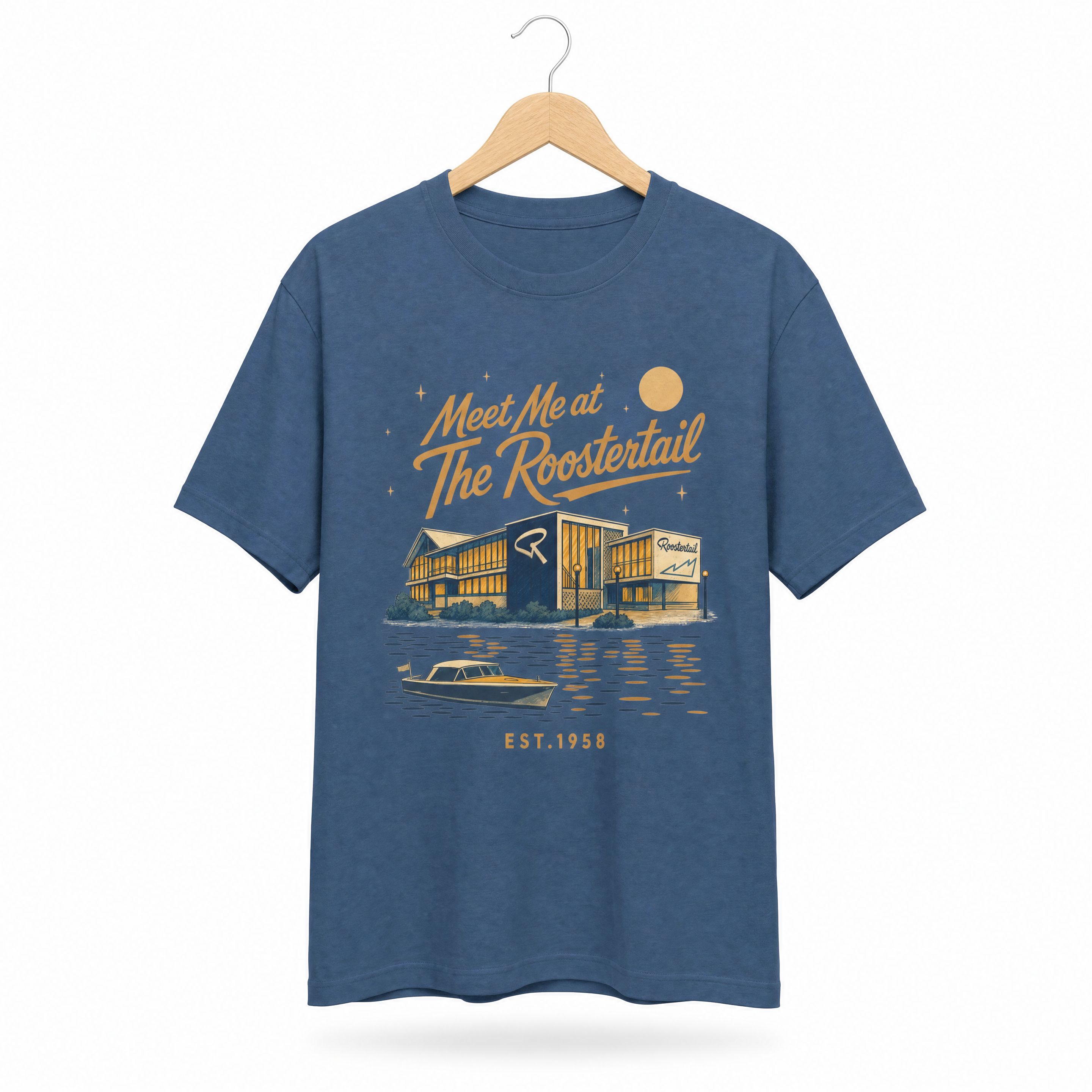 Meet Me at The Roostertail Tee — Faded Navy