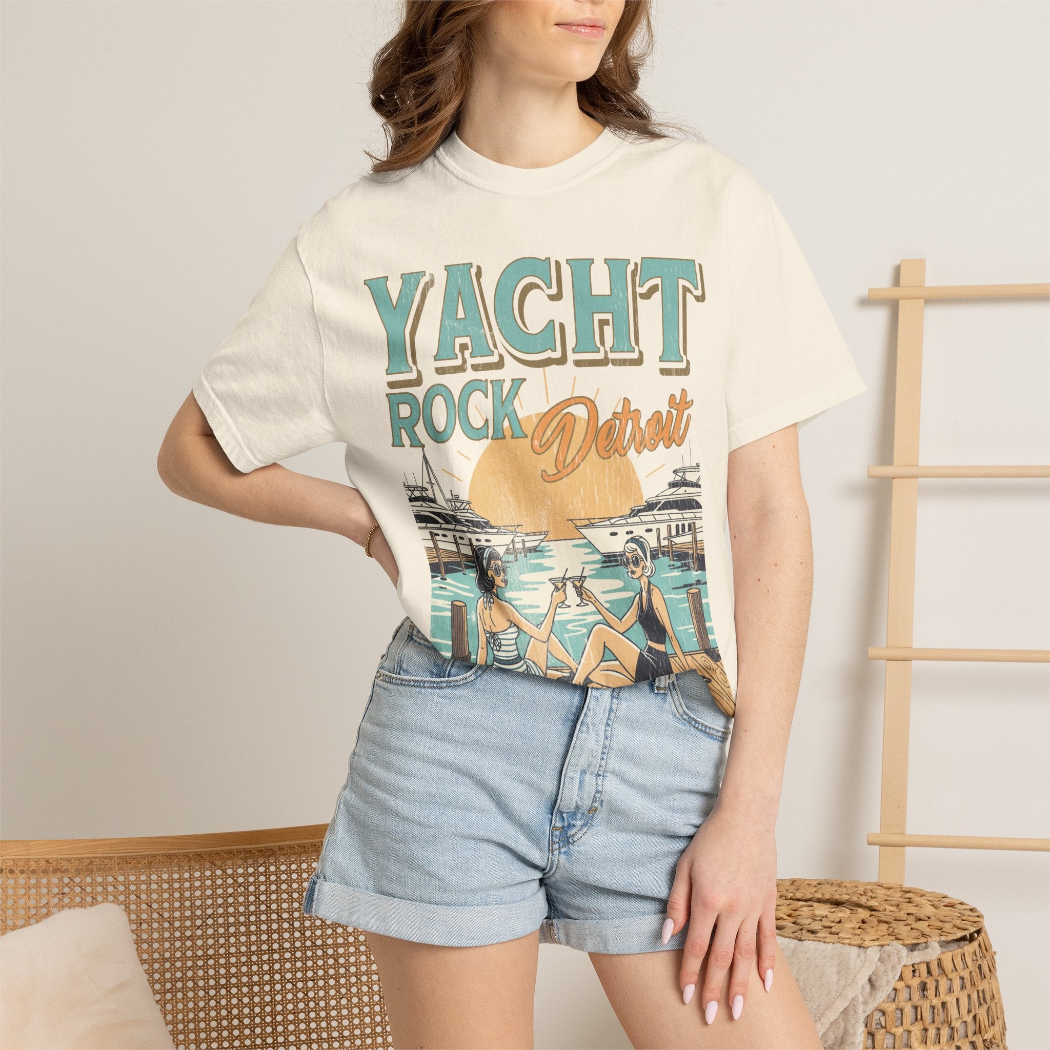 Yacht Rock Detroit Martini Girl Tee — Ivory Garment-Dyed