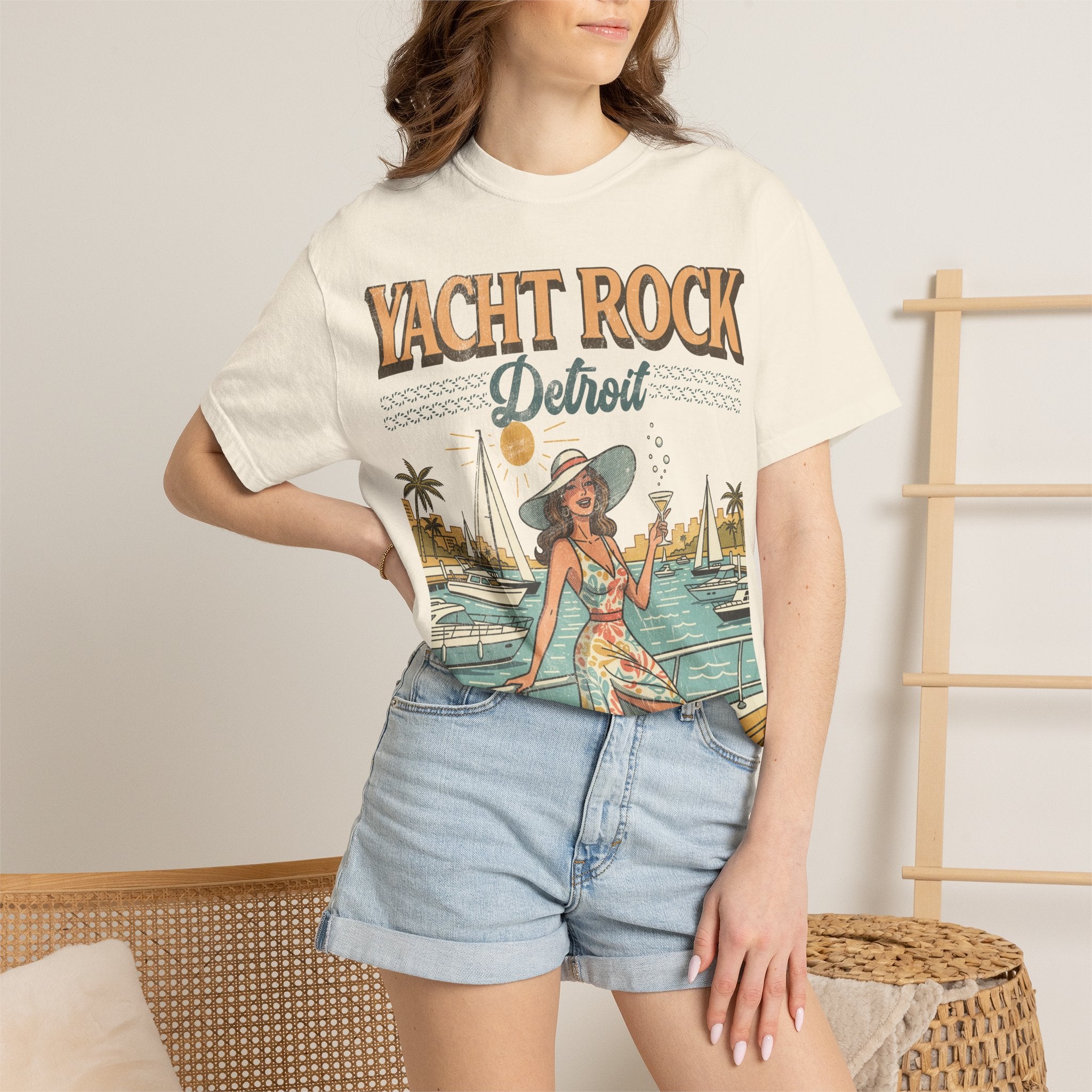 Yacht Rock Detroit Martini Girl Tee — Ivory Garment-Dyed