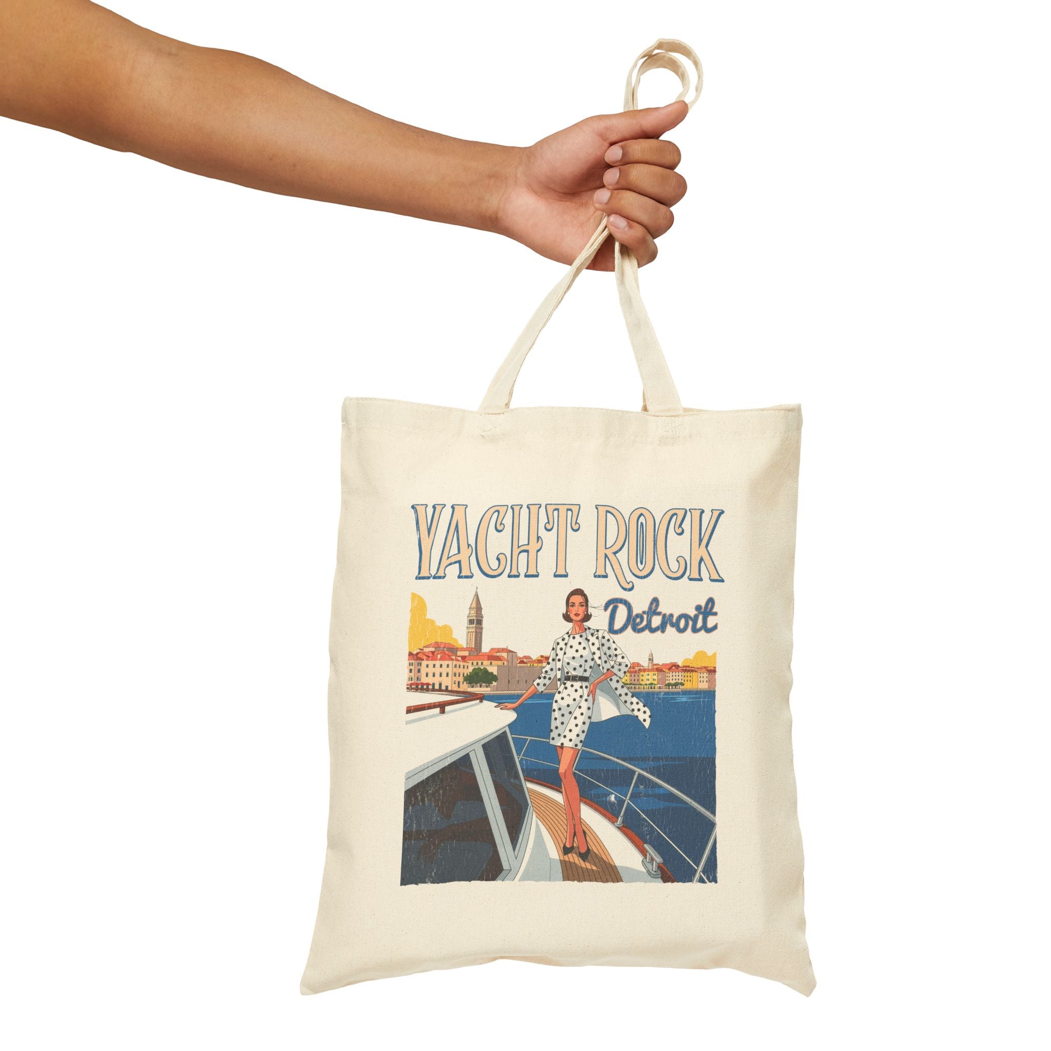 Yacht Rock Detroit Canvas Tote — Vintage Boat Graphic Beach Bag